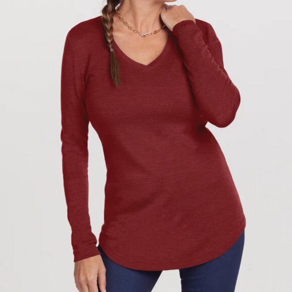 Woolx Merino Wool V-neck Top Size L in "Simply Taupe" - Picture 5 of 6